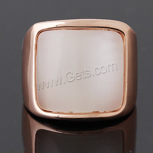 Кошки глаз цинкового сплава палец кольцо, цинковый сплав, с кошачий глаз, Квадратная форма, плакированный цветом розового золота, разный размер для выбора, 20x23mm, продается PC