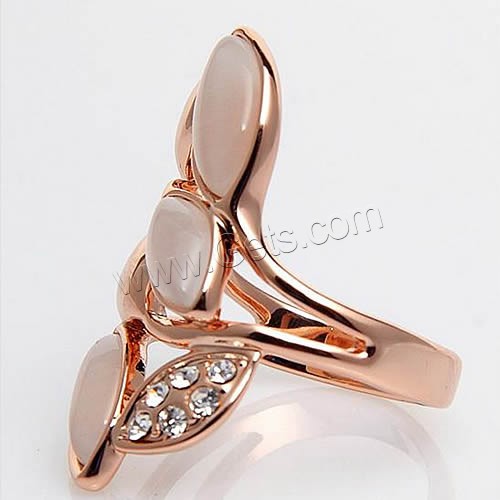 Cats Eye Zinc Alloy Finger Ring, with Cats Eye, rose gold color plated, different size for choice & with rhinestone, 21x33mm, Sold By PC