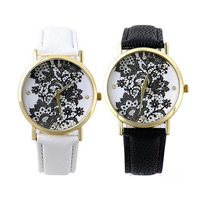 Women Wrist Watch, Zinc Alloy, with Lace & PU Leather & Glass, Chinese movement, gold color plated, adjustable & for woman & with rhinestone 20mm Approx 9 Inch 
