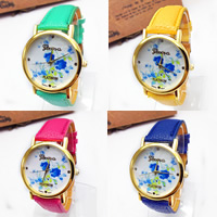 Women Wrist Watch, Zinc Alloy, with PU Leather & Glass, Chinese movement, plated, adjustable & with flower pattern & for woman 20mm Approx 9 Inch 