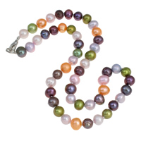 Natural Freshwater Pearl Necklace, brass clasp, Potato  multi-colored, 8-9mm 