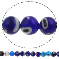 Böser Blick Lampwork Perlen, rund, handgemacht, böser Blick- Muster, blau, 10mm, Bohrung:ca. 1mm, Länge:ca. 14.2 ZollInch, ca. 35PCs/Strang, verkauft von Strang