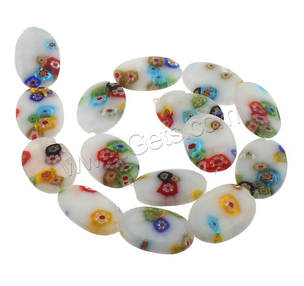 Millefiori Glass Beads, Flat Oval, handmade, different size for choice, Hole:Approx 1mm, Length:Approx 14.5 Inch, Sold By Strand