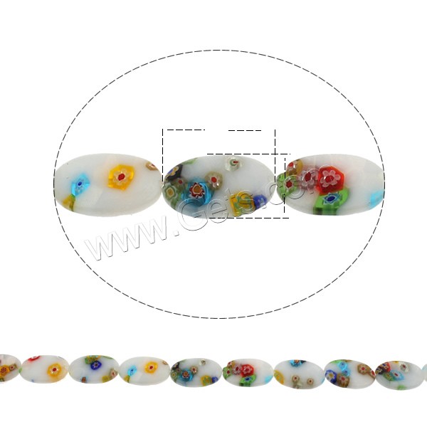 Millefiori Glass Beads, Flat Oval, handmade, different size for choice, Hole:Approx 1mm, Length:Approx 14.5 Inch, Sold By Strand