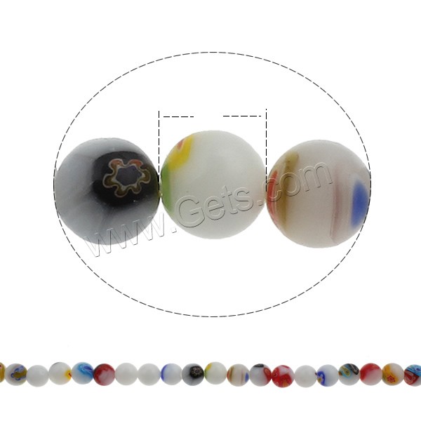 Perles en verre Millefiori, Rond, fait à la main, normes différentes pour le choix, Trou:Environ 1mm, Longueur:Environ 14.5 pouce, Vendu par brin