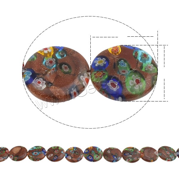 Goldsand Millefiori Glass Beads, Flat Round, handmade, different size for choice, Hole:Approx 1mm, Length:Approx 14.5 Inch, Sold By Strand