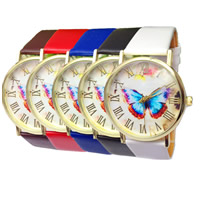 Women Wrist Watch, Zinc Alloy, with PU Leather & Glass, Chinese movement, plated, with butterfly pattern & adjustable & for woman 20mm Approx 9 Inch 