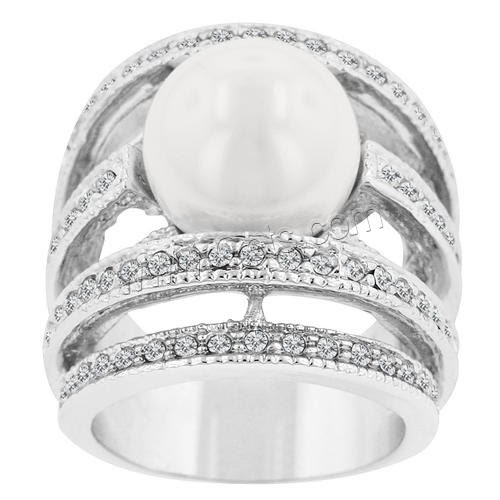 Glass Pearl Zinc Alloy Finger Ring, with Glass Pearl, platinum color plated, different size for choice & with rhinestone, 20x23mm, Sold By PC