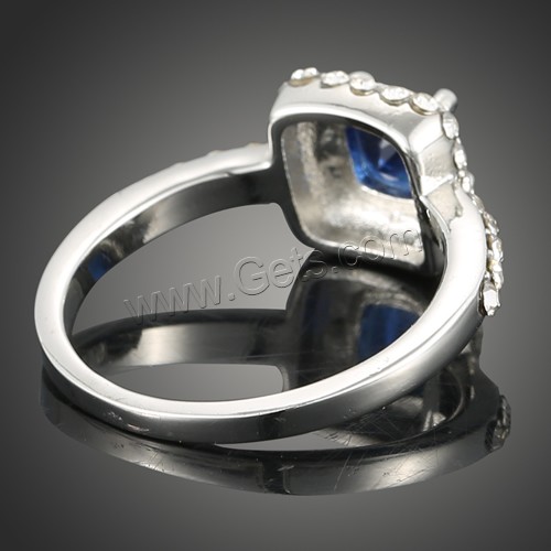 cristal anillo de dedo de latón, metal, con Cristal, Cuadrado, chapado en color de platina, diverso tamaño para la opción & facetas & con diamantes de imitación, más colores para la opción, 9x9mm, Vendido por UD