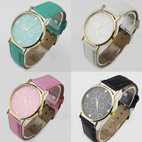 Uhrenarbänder für Frauen, Zinklegierung, mit PU Leder & Glas, chinesische Bewegung, plattiert, einstellbar, keine, 40x8mm, 20mm, Länge:ca. 9.4 ZollInch, verkauft von PC