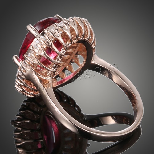 Хрустальное латунное палец кольцо, Латунь, с Кристаллы, Плоская овальная форма, плакированный цветом розового золота, разный размер для выбора & с кубическим цирконием & граненый, 20x20mm, продается PC