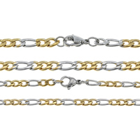 Stainless Steel Chain Necklace, plated & figaro chain & two tone Approx 21 Inch 