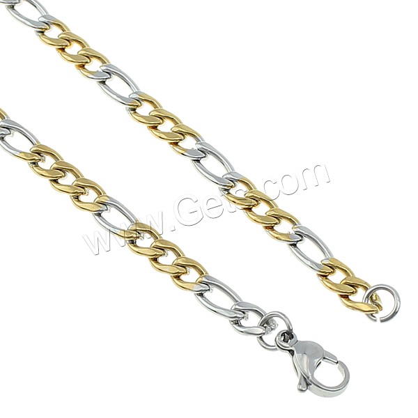 Stainless Steel Chain Necklace, plated, different size for choice & figaro chain & two tone, Length:Approx 21 Inch, Sold By Strand