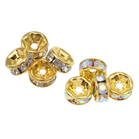 Espaciador de la forma rueda del diamante de imitación, metal, Toroidal, chapado en color dorado, con diamantes de imitación, más colores para la opción, libre de níquel, plomo & cadmio, 6x2.5mm, agujero:aproximado 1.5mm, Vendido por UD
