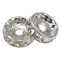 Espaciador de la forma rueda del diamante de imitación, metal, Toroidal, chapado en color de platina, con diamantes de imitación, libre de níquel, plomo & cadmio, 10x3.5mm, agujero:aproximado 2mm, Vendido por UD