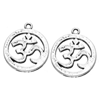 Zinc Alloy Flat Round Pendants, antique silver color plated, with om symbol Approx 2mm 