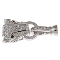 Brass Fold Over Clasp, Leopard, platinum color plated, micro pave cubic zirconia, nickel, lead & cadmium free Approx 2mm 