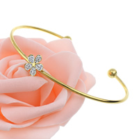 Stainless Steel Cuff Bangle, with Rhinestone Clay Pave, Flower, gold color plated, 2mm Inner Approx Approx 6.6 Inch 