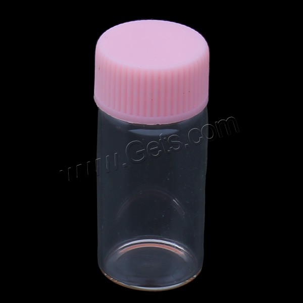 Glass Bead Container, with plastic cap, transparent & different size for choice, pink, 20PCs/Bag, Sold By Bag