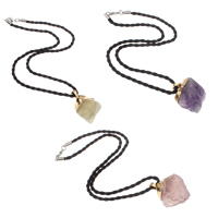 Quartz Necklace, with Nylon Cord & Brass, Nuggets, plated, natural - Approx 17.5 Inch 