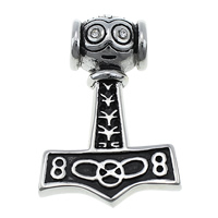 Stainless Steel Thor Hammer Pendant, 316L Stainless Steel, Hammer of Thor, with rhinestone & blacken Approx 8mm 