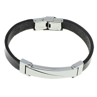 Cowhide Bracelets, Stainless Steel, with Cowhide, black, 10mm Approx 8 Inch 