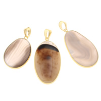 Agate Brass Pendants, Mixed Agate, with Brass, gold color plated, natural & mixed - Approx 