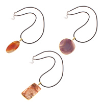 Agate Necklace, Mixed Agate, with rubber cord & Brass, with 4cm extender chain, plated, natural & mixed - Approx 17.5 Inch 