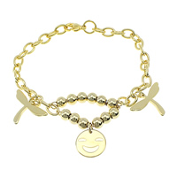 Stainless Steel Charm Bracelet, gold color plated, oval chain Approx 8 Inch 
