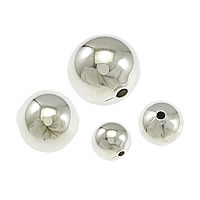 Brass Smooth Beads, Round, silver color plated 
