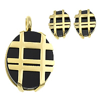 Fashion Stainless Steel Jewelry Sets, pendant & earring, with Resin, Flat Oval, plated Approx 6mm 