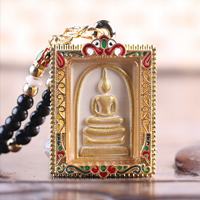 Pendentif bijoux bouddhistes, alliage de zinc, avec porcelaine & verre, rectangle, Placage de couleur d'or, émail & double face Environ 1-3mm, Vendu par PC