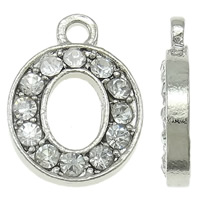 Zinc Alloy Alphabet Pendants, Letter O, platinum color plated, with rhinestone, nickel, lead & cadmium free Approx 2mm 