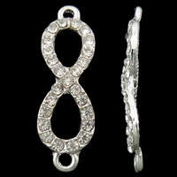 Rhinestone Zinc Alloy Connector, Infinity, silver color plated, with rhinestone & 1/1 loop, nickel, lead & cadmium free Approx 2mm 