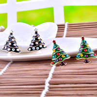 Christmas Earrings, Zinc Alloy, brass post pin, Christmas Tree, plated, Christmas jewelry & with Czech rhinestone & enamel 