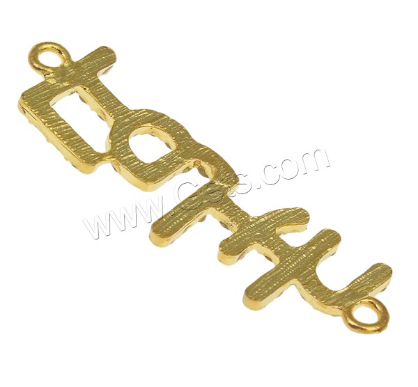 Letter Zinc Alloy Connector, word faith, plated, with rhinestone & 1/1 loop, more colors for choice, nickel, lead & cadmium free, 46x13x2mm, Hole:Approx 2mm, Sold By PC