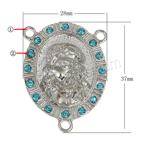 Zinc Alloy Saint Connector, Flat Oval, plated, 2/1 loop & with rhinestone, more colors for choice, nickel, lead & cadmium free, 28x37x7mm, Hole:Approx 2mm, Sold By PC