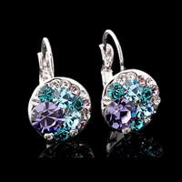 Brass Lever Back Earring, with Crystal, Flat Round, platinum color plated, faceted & with rhinestone 