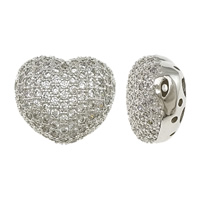 Rhinestone Brass Beads, metal, Corazón, chapado, micro arcilla de diamantes de imitación & hueco, más colores para la opción, 14x13x8.54mm, agujero:aproximado 2x1mm, Vendido por UD