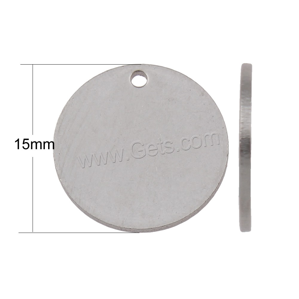 Stainless Steel Tag Charm, Flat Round, laser pattern & Customized, original color, 15x1mm, Hole:Approx 1mm, 100PCs/Bag, Sold By Bag