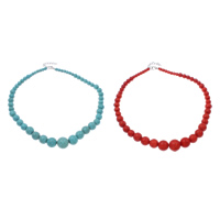 Synthetic Turquoise Necklace, zinc alloy lobster clasp, with 4cm extender chain, Round, graduated beads Approx 19.5 Inch 