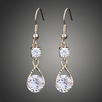 Cubic Zircon Brass Earring, Teardrop, gold color plated, with cubic zirconia 