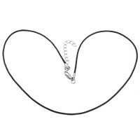 PU Leather Necklace Cord, iron lobster clasp, with 2lnch extender chain, platinum color plated, black, 1.5mm Approx 17.5 Inch 