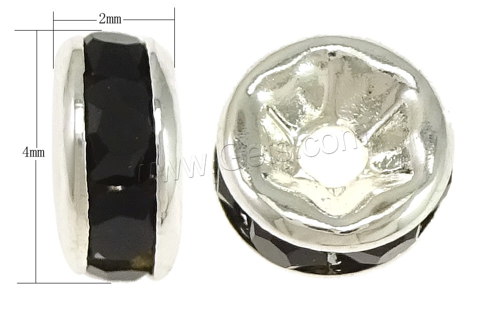 Espaciador de la forma rueda del diamante de imitación, metal, Toroidal, acumular chapado, con diamantes de imitación, más colores para la opción, Grado AAA, 2x4mm, agujero:aproximado 1mm, 100PCs/Bolsa, Vendido por Bolsa
