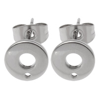 Stainless Steel Earring Stud Component, Flat Round, with loop, original color Approx 1mm 