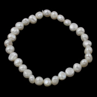 Perlen Armbänder, Natürliche kultivierte Süßwasserperlen, Barock, natürlich, weiß, 7-8mm, Länge:ca. 7 ZollInch, verkauft von Strang