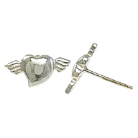 Sterling Silver Stud Earring, 925 Sterling Silver, Winged Heart, without earnut 0.8mm 