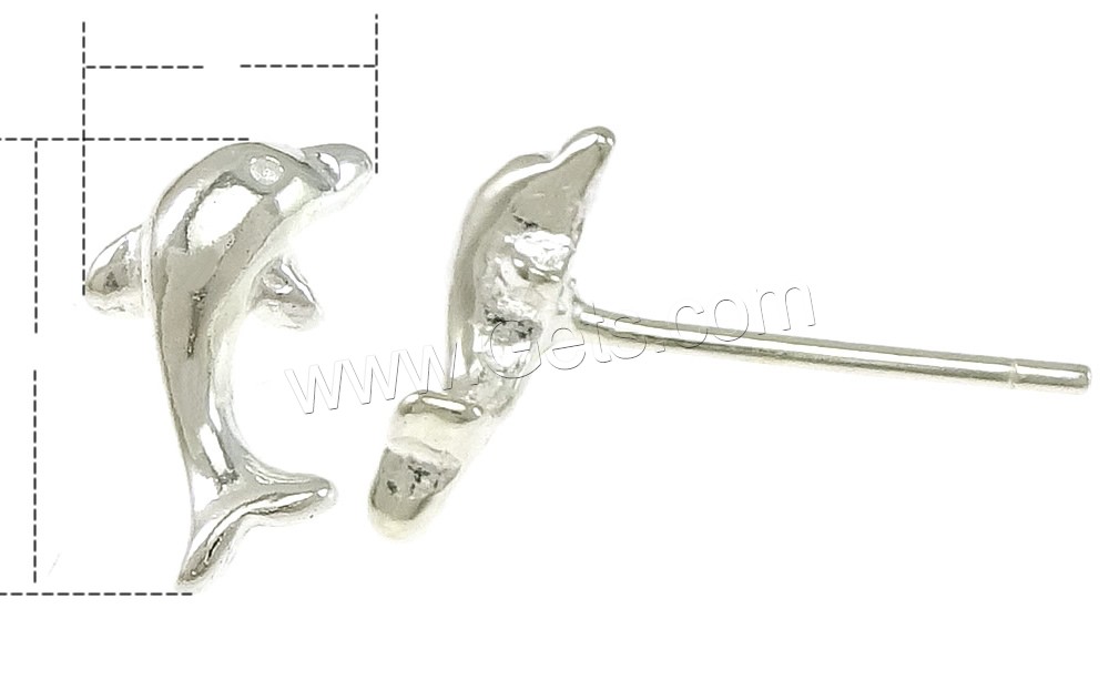 Sterling Silver Stud Earring, 925 Sterling Silver, Dolphin, without earnut & different size for choice, Sold By Pair