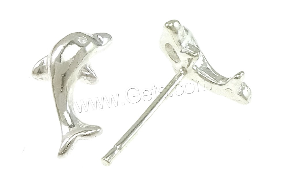 Sterling Silver Stud Earring, 925 Sterling Silver, Dolphin, without earnut & different size for choice, Sold By Pair