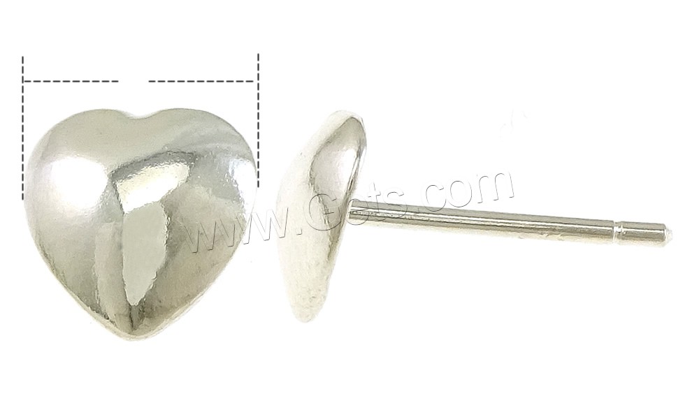 純銀製のスタッドイヤリング, 92.5％純度シルバー, ハート形, 耳房が ない & 異なるサイズの選択, 売り手 ペア